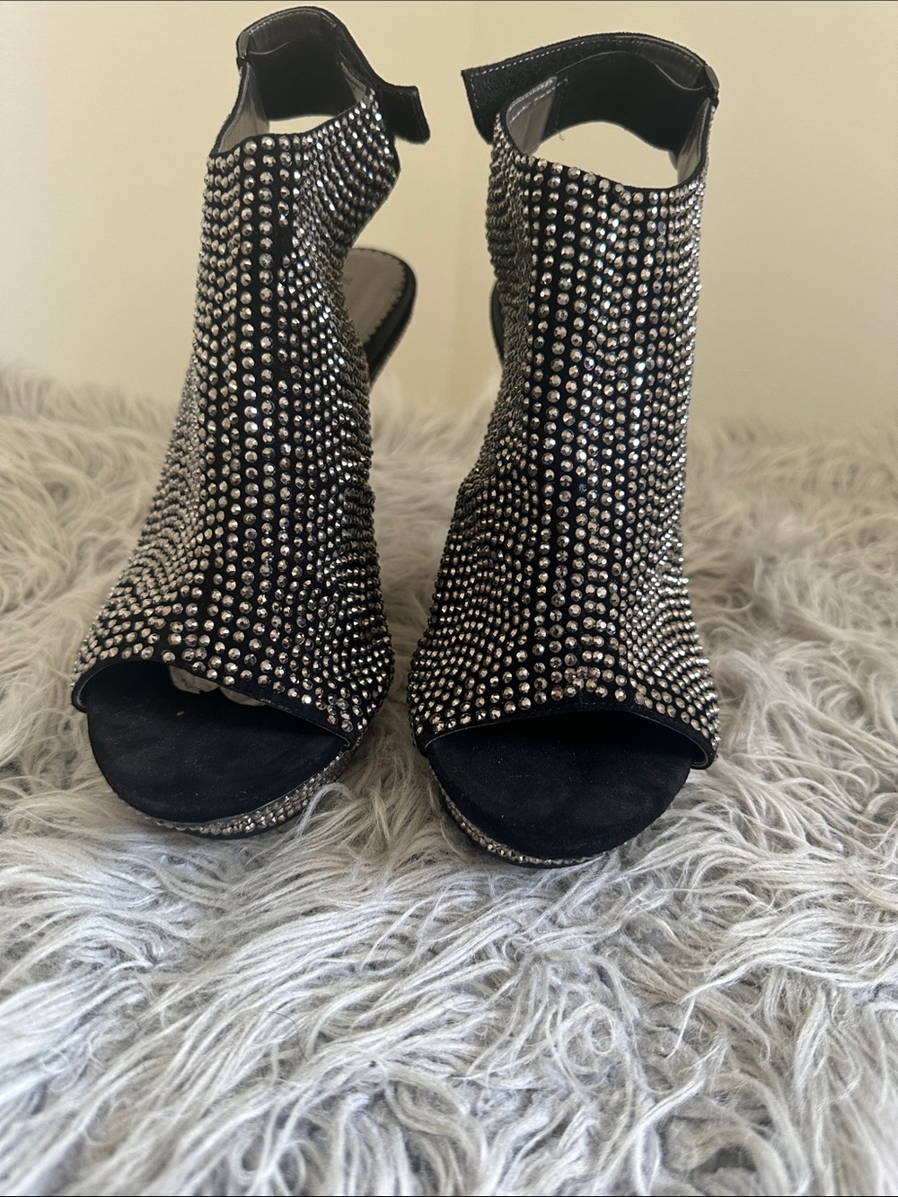Embellished Black Open-Toe Women's Heeled Booties